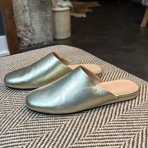 JCrew mules in gold leather